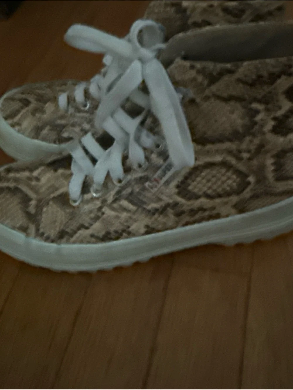 Superga Kids Snake-Print High-Top Sneakers in Tan and White
